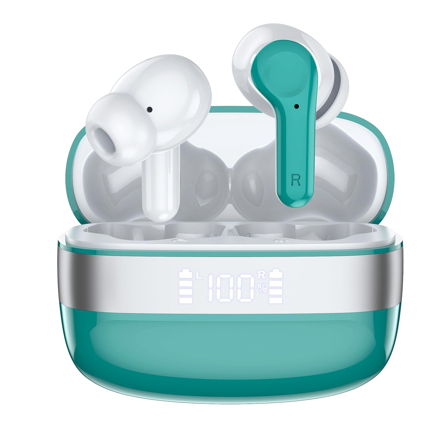 Auriculares inalambricos bluetooth 5.3 con sonido envolvente HIFI, 4 micrófonos ENC, pantalla LED, 40 horas de reproducción, Impermeables IPX7, Cascos inalambricos bluetooth para iOS y Android. Blanco