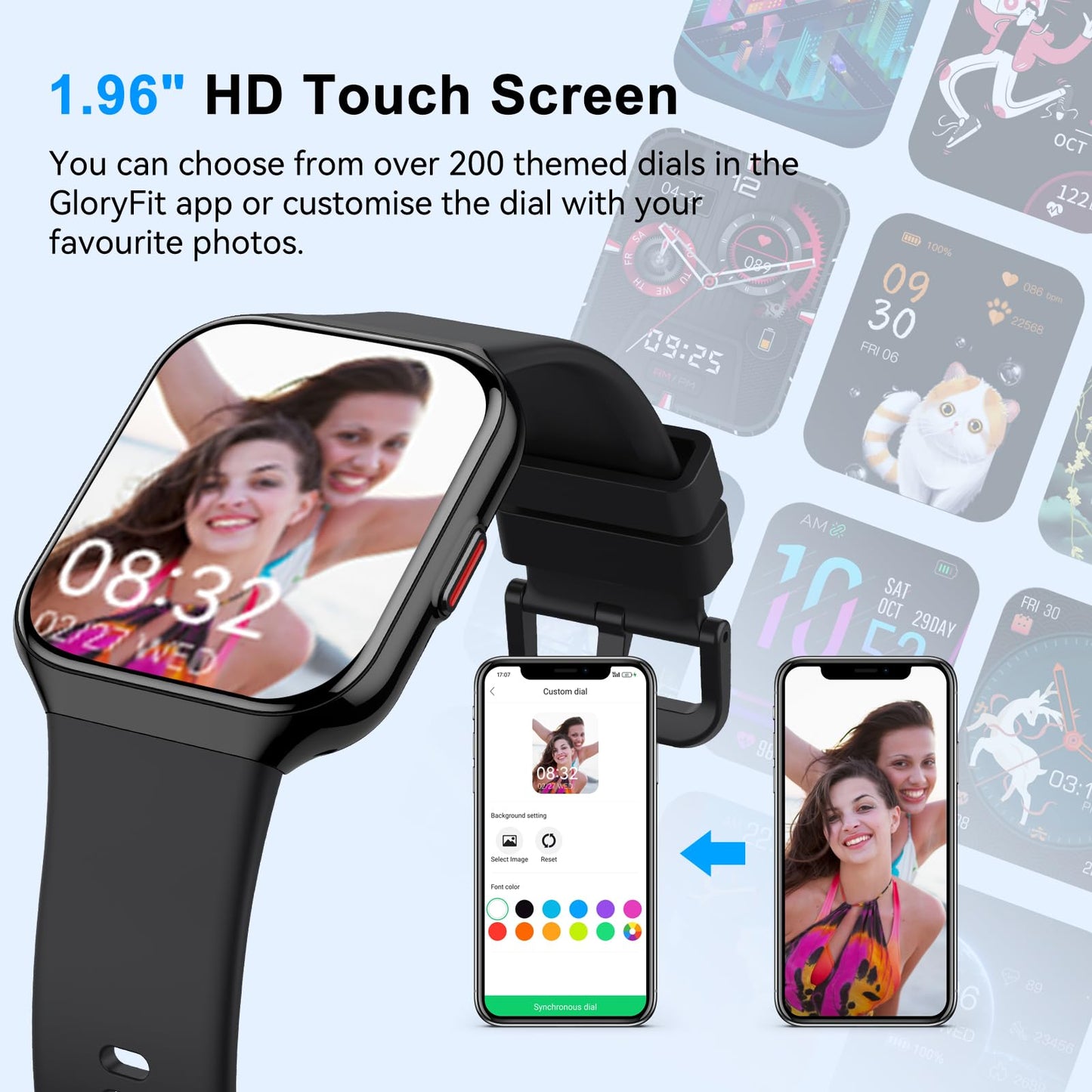 Reloj Inteligente Hombre Mujer con Llamadas Bluetooth, 1.96" HD Smartwatch Hombre con Pulsómetro/Monitor de Sueño, 113+ Deportivos Modos Fitness Tracker, IP68 Impermeable para Android iOS 2025