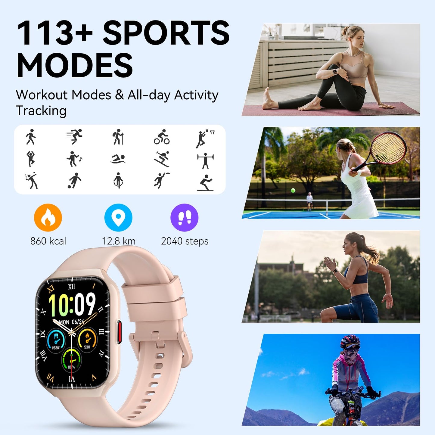 Reloj Inteligente Hombre Mujer con Llamadas Bluetooth, 1.96" HD Smartwatch Hombre con Pulsómetro/Monitor de Sueño, 113+ Deportivos Modos Fitness Tracker, IP68 Impermeable para Android iOS 2025