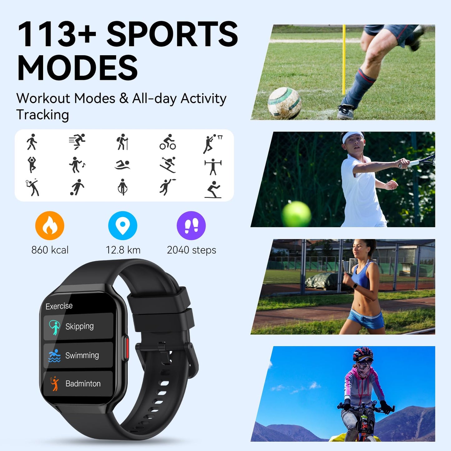 Reloj Inteligente Hombre Mujer con Llamadas Bluetooth, 1.96" HD Smartwatch Hombre con Pulsómetro/Monitor de Sueño, 113+ Deportivos Modos Fitness Tracker, IP68 Impermeable para Android iOS 2025