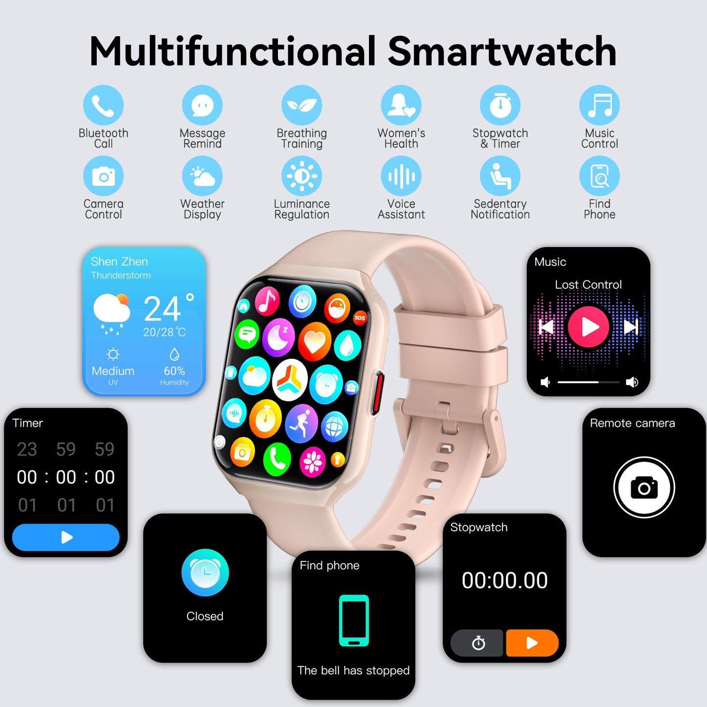 Reloj Inteligente Hombre Mujer con Llamadas Bluetooth, 1.96" HD Smartwatch Hombre con Pulsómetro/Monitor de Sueño, 113+ Deportivos Modos Fitness Tracker, IP68 Impermeable para Android iOS 2025