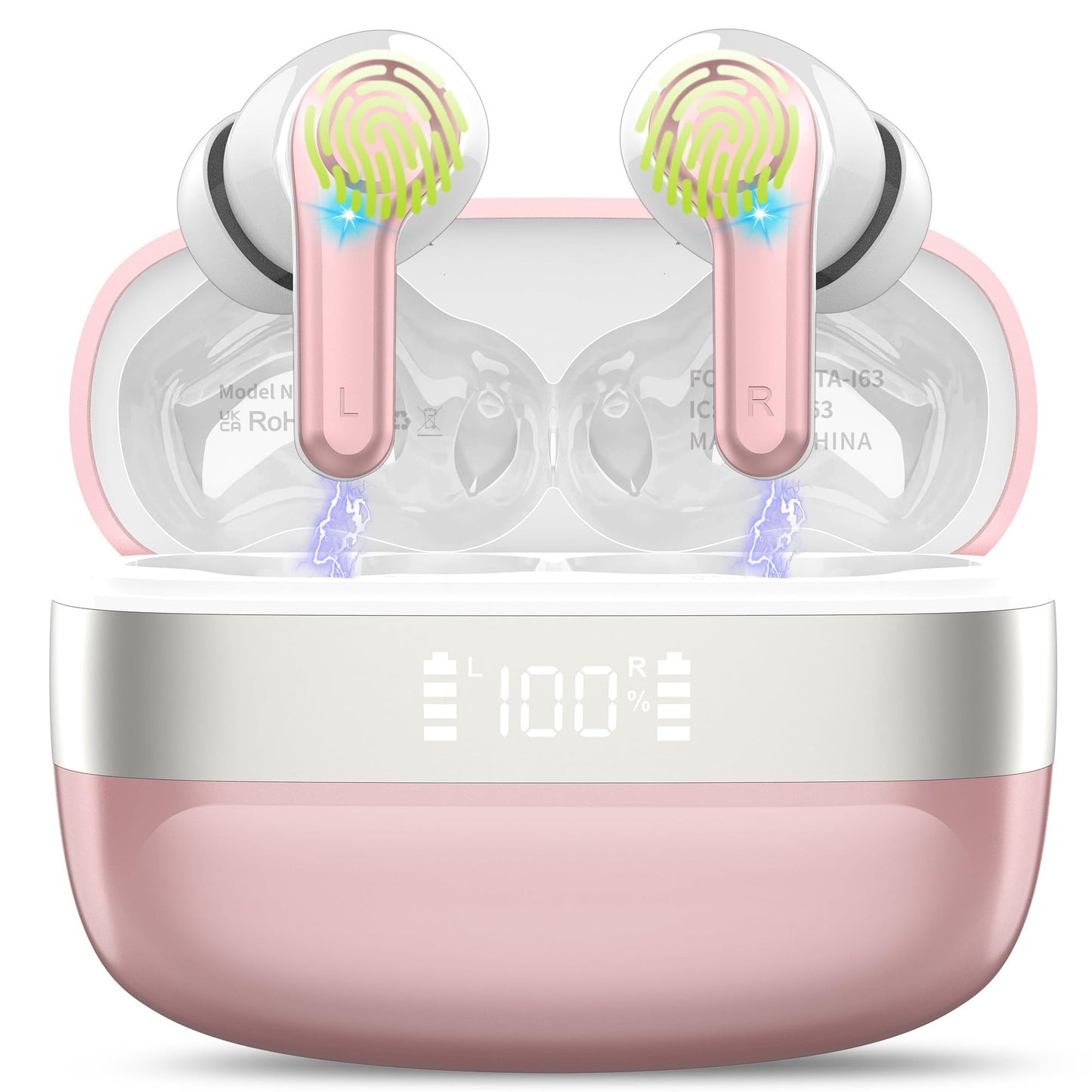 Auriculares inalambricos bluetooth 5.3 con sonido envolvente HIFI, 4 micrófonos ENC, pantalla LED, 40 horas de reproducción, Impermeables IPX7, Cascos inalambricos bluetooth para iOS y Android. Blanco