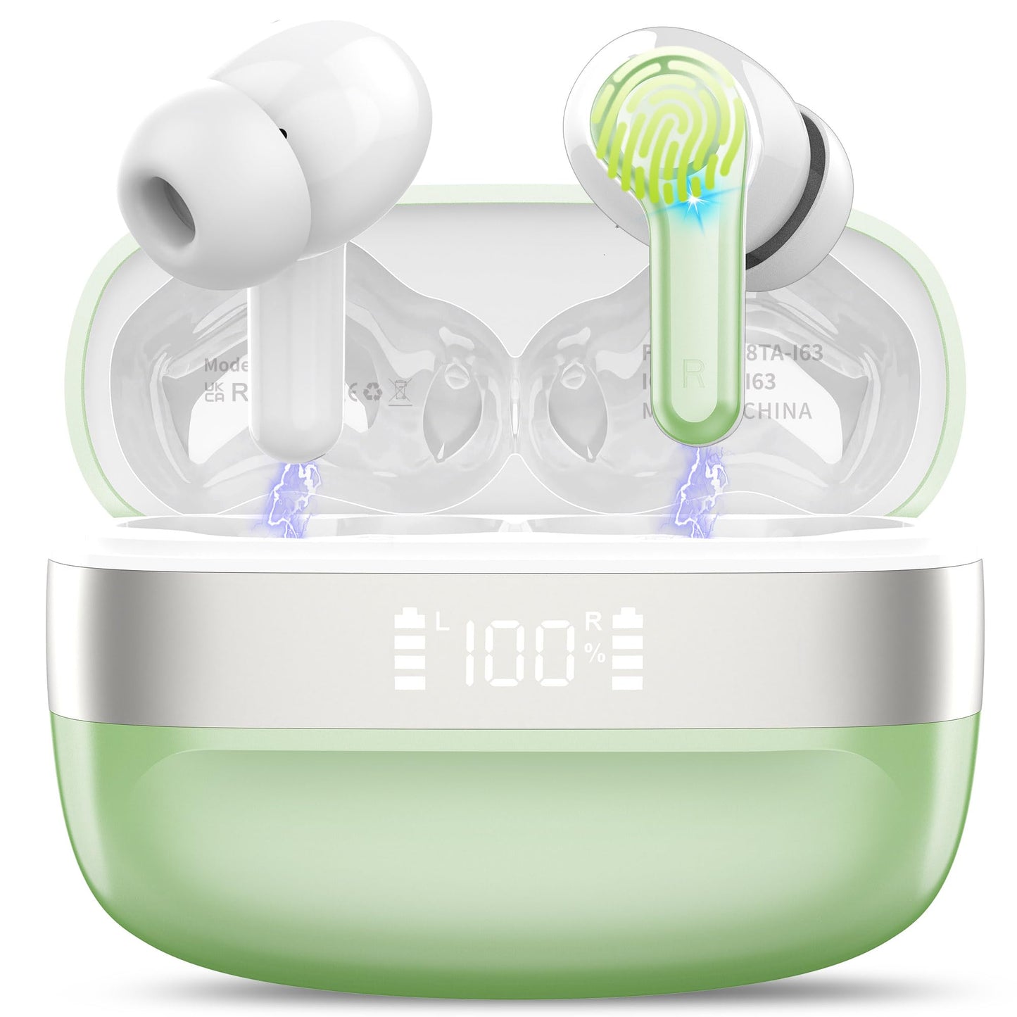 Auriculares inalambricos bluetooth 5.3 con sonido envolvente HIFI, 4 micrófonos ENC, pantalla LED, 40 horas de reproducción, Impermeables IPX7, Cascos inalambricos bluetooth para iOS y Android. Blanco