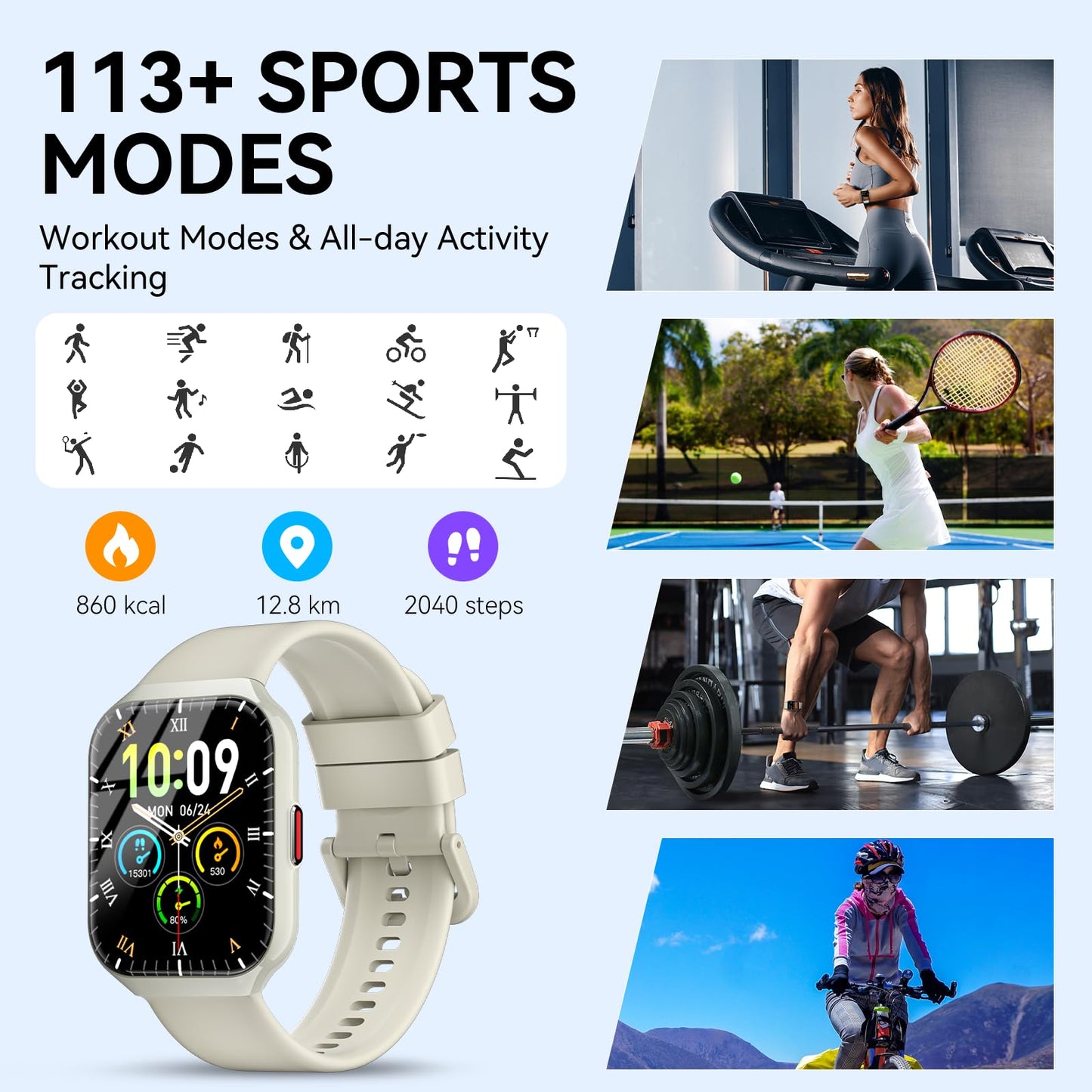 Reloj Inteligente Hombre Mujer con Llamadas Bluetooth, 1.96" HD Smartwatch Hombre con Pulsómetro/Monitor de Sueño, 113+ Deportivos Modos Fitness Tracker, IP68 Impermeable para Android iOS 2025