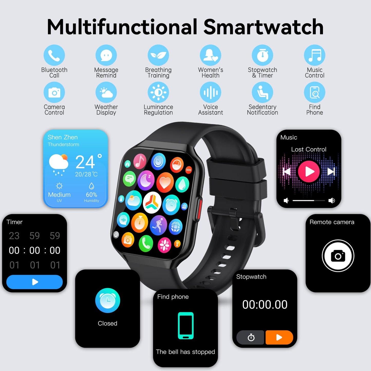 Reloj Inteligente Hombre Mujer con Llamadas Bluetooth, 1.96" HD Smartwatch Hombre con Pulsómetro/Monitor de Sueño, 113+ Deportivos Modos Fitness Tracker, IP68 Impermeable para Android iOS 2025