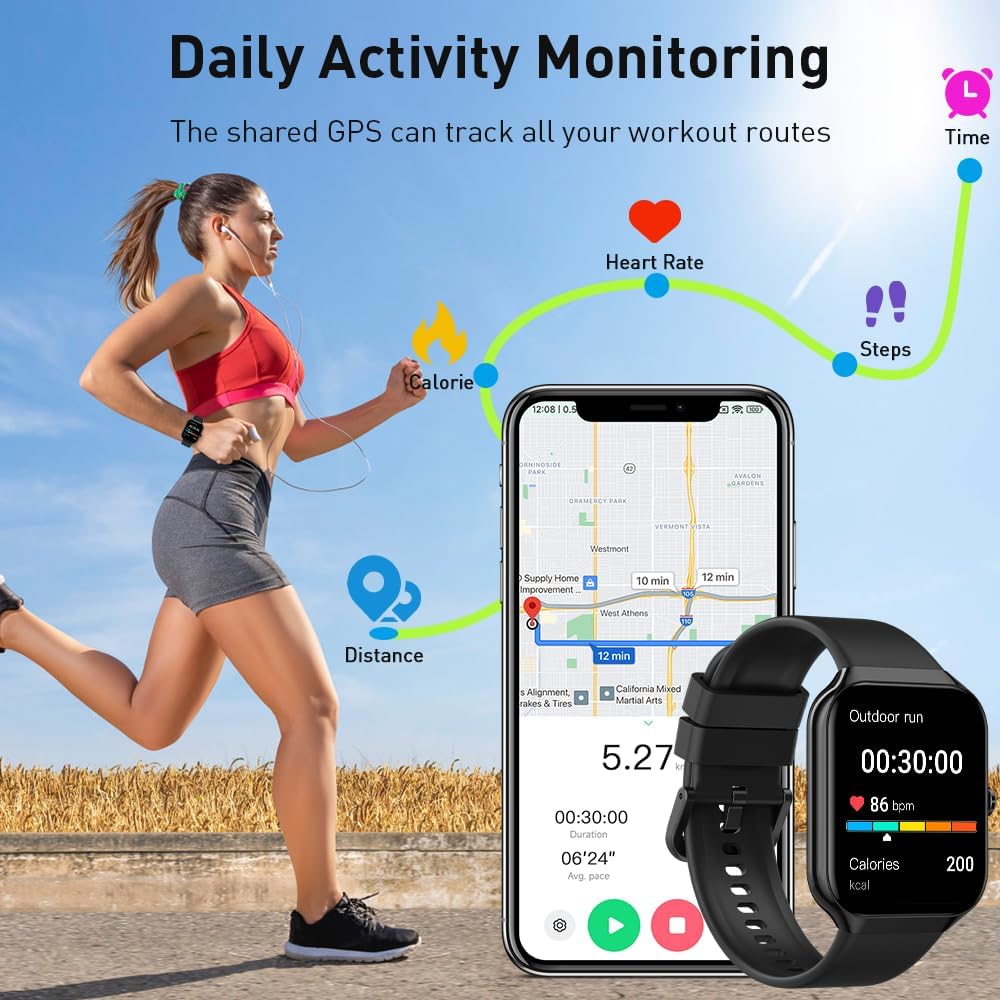 Reloj Inteligente Mujer Hombre, 2025 1.96" HD Smartwatch con Llamadas, 110+Modos Deportivo Smart Watch, Podómetro/Pulsómetro/SpO2/Monitor de Sueño, IP68 Impermeable Pulsera Actividad para Android iOS