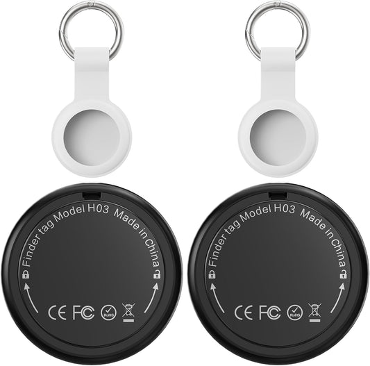 Localizador Bluetooth Negro - 2 Pack Air Tracker Tag Funciona con Apple Buscar (Sólo iOS 14.5+), Encuentra Teléfono y Llaves, Rastreador GPS Impermeable para Mochila, Mascotas, Coche, Bolso, Niños