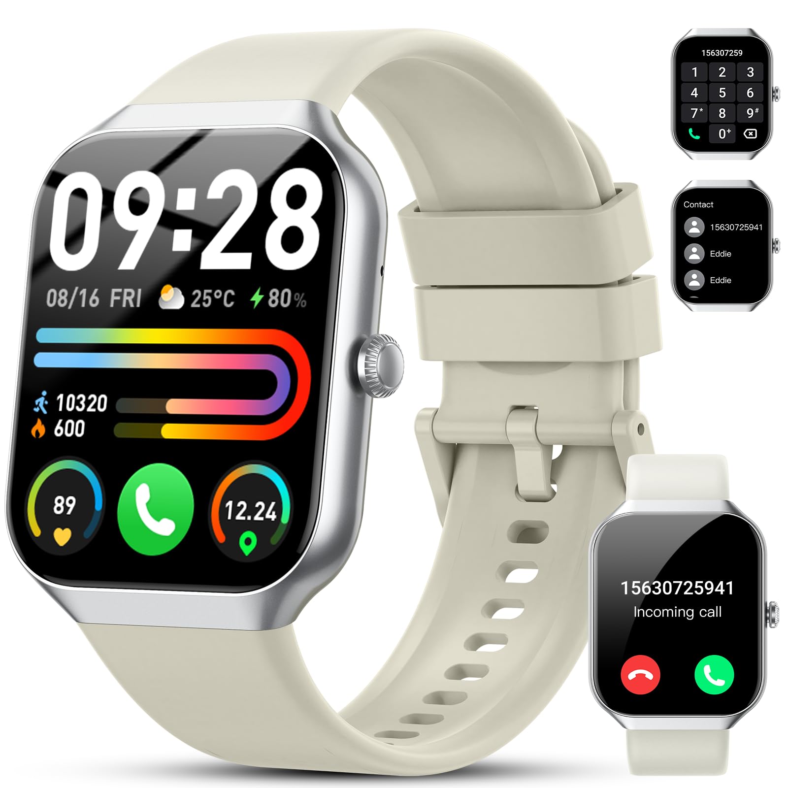 Reloj Inteligente Mujer Hombre, 2025 1.96" HD Smartwatch con Llamadas, 110+Modos Deportivo Smart Watch, Podómetro/Pulsómetro/SpO2/Monitor de Sueño, IP68 Impermeable Pulsera Actividad para Android iOS