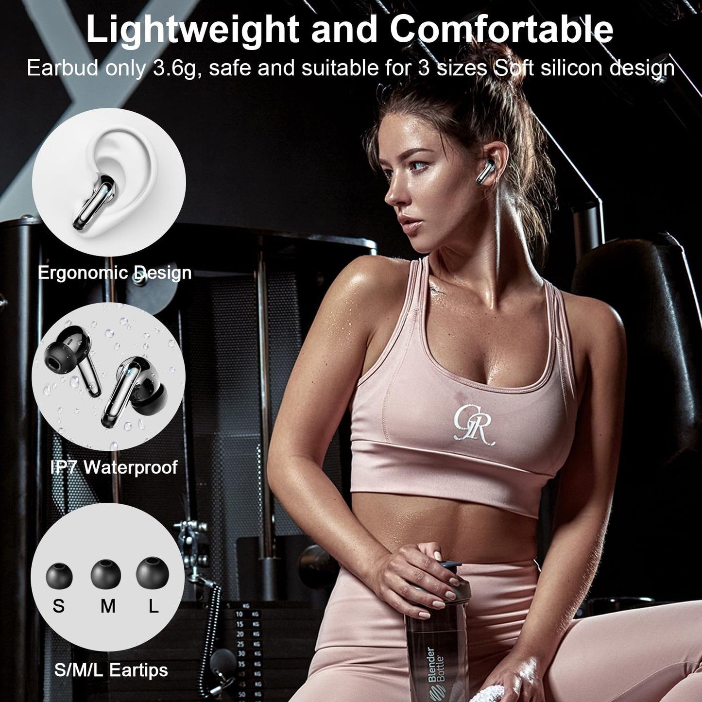 Auriculares Inalámbricos Bluetooth, Auriculares Bluetooth 5.3, Cancelación de Ruido ENC con HD Mic, 48H HiFi Estéreo Graves Cascos Inalambricos Carga Rápida USB-C, IPX7 Impermeable Cascos Inalambricos