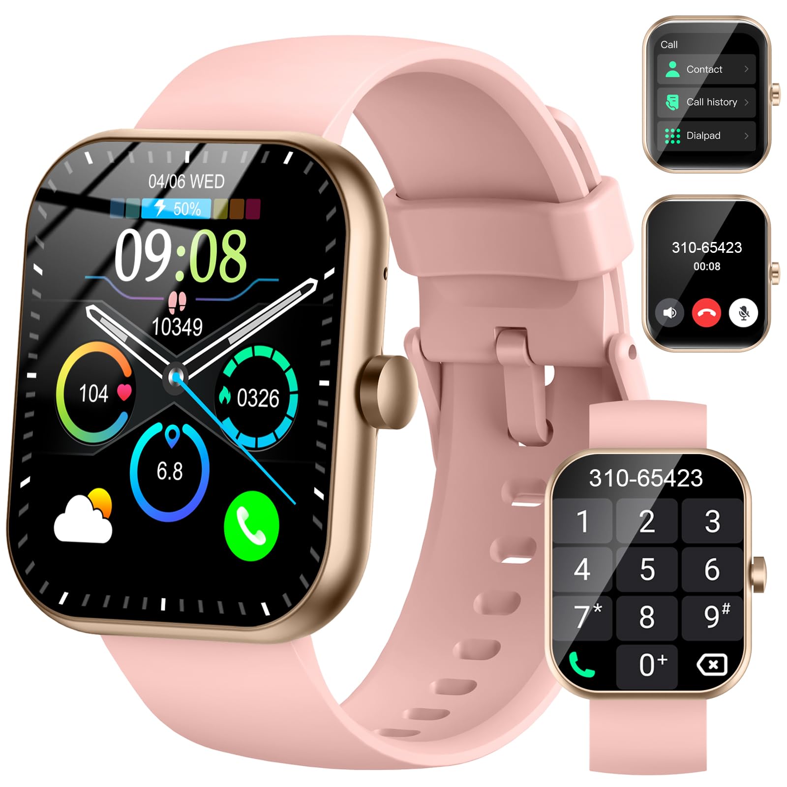 Reloj Inteligente Mujer Hombre, 2025 1.96" HD Smartwatch con Llamadas, 110+Modos Deportivo Smart Watch, Podómetro/Pulsómetro/SpO2/Monitor de Sueño, IP68 Impermeable Pulsera Actividad para Android iOS