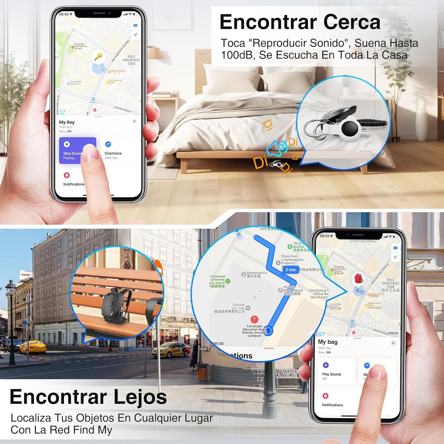 Localizador Bluetooth Negro - 2 Pack Air Tracker Tag Funciona con Apple Buscar (Sólo iOS 14.5+), Encuentra Teléfono y Llaves, Rastreador GPS Impermeable para Mochila, Mascotas, Coche, Bolso, Niños